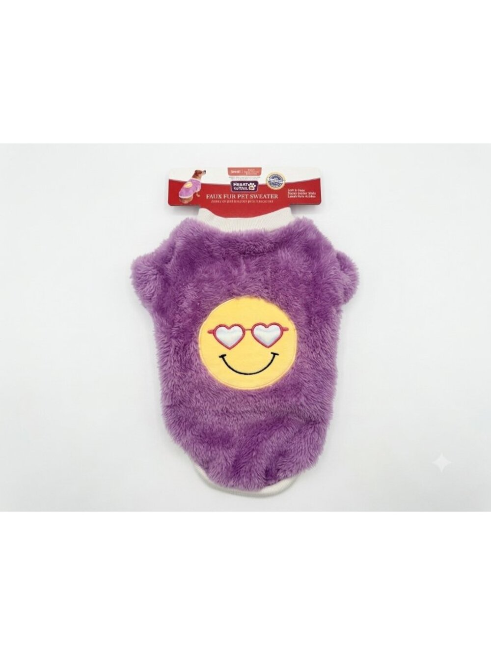 NEW Heart to Tail Faux Fur Pet Sweater Purple Dog Cat Smiley Face SZ Small